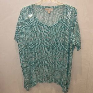 Michael Michael Kors Turquoise Sequined Animal Print Top